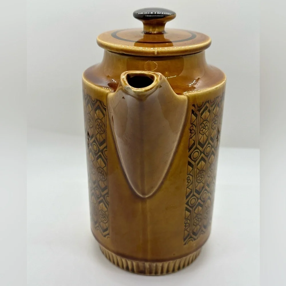 Coffee Pot Brown Geometric Design MCM • Made in Japan